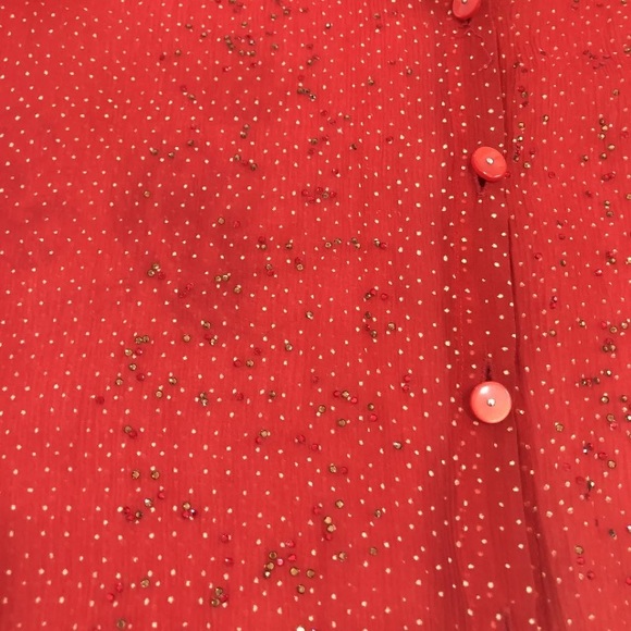 ROZAE NICHOLS VIBRANT RED SILK CHIFFON BLOUSE + SWAROVSKI CRYSTALS POLKA DOT FM - Picture 5 of 11
